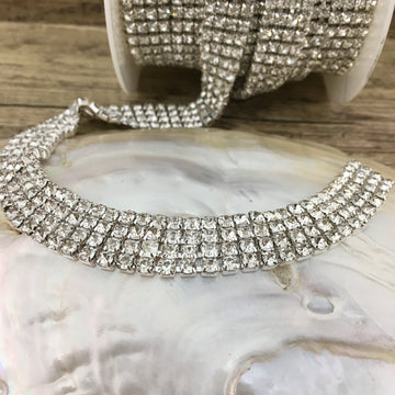 4 Row Silver Rhinestone Chain, Clear Stones | Bellaire Wholesale