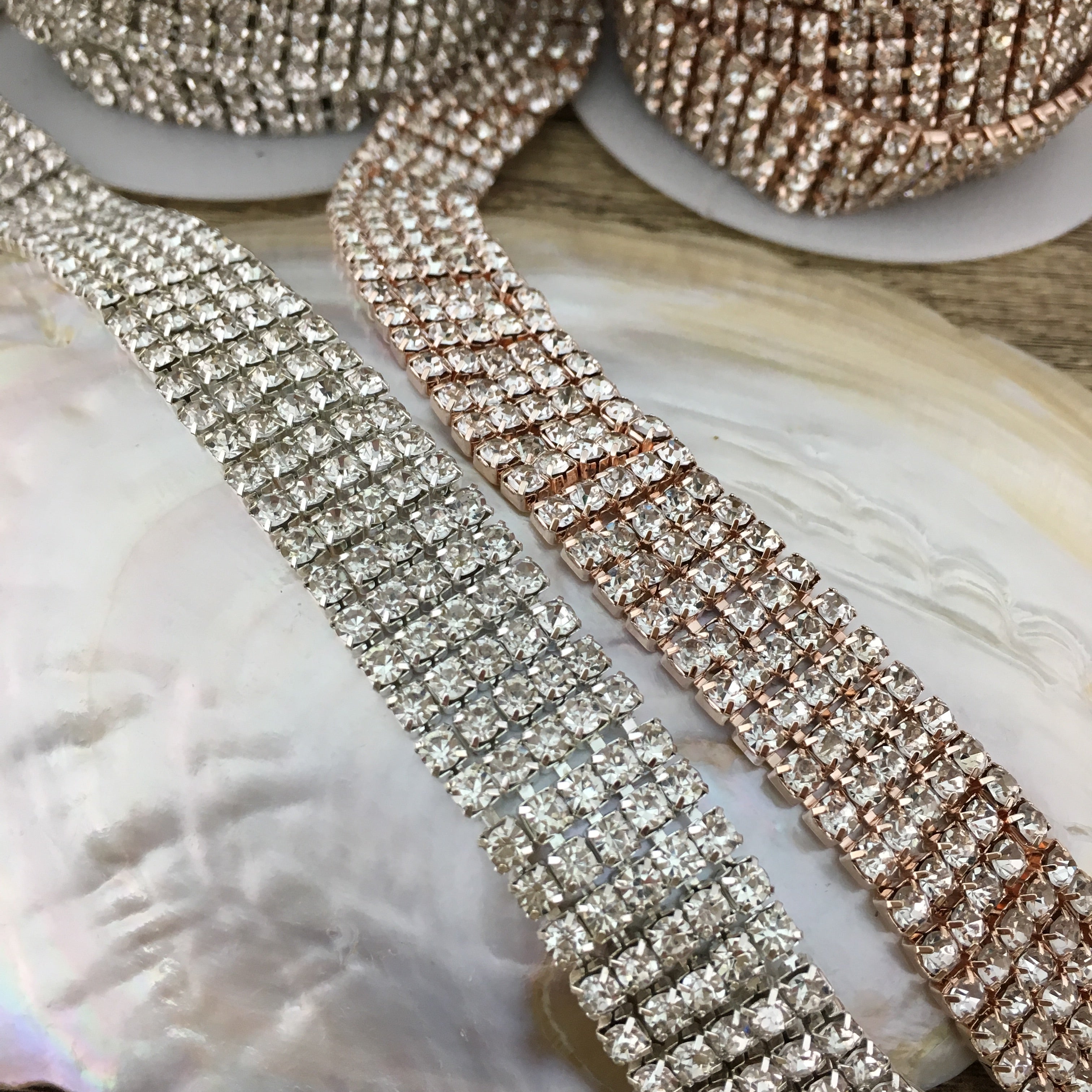 5 Row Silver Rhinestone Chain, Clear Stones | Bellaire Wholesale