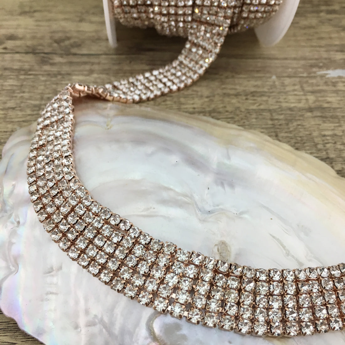 5 Row Rose Gold Rhinestone Chain, Clear Stones | Bellaire Wholesale