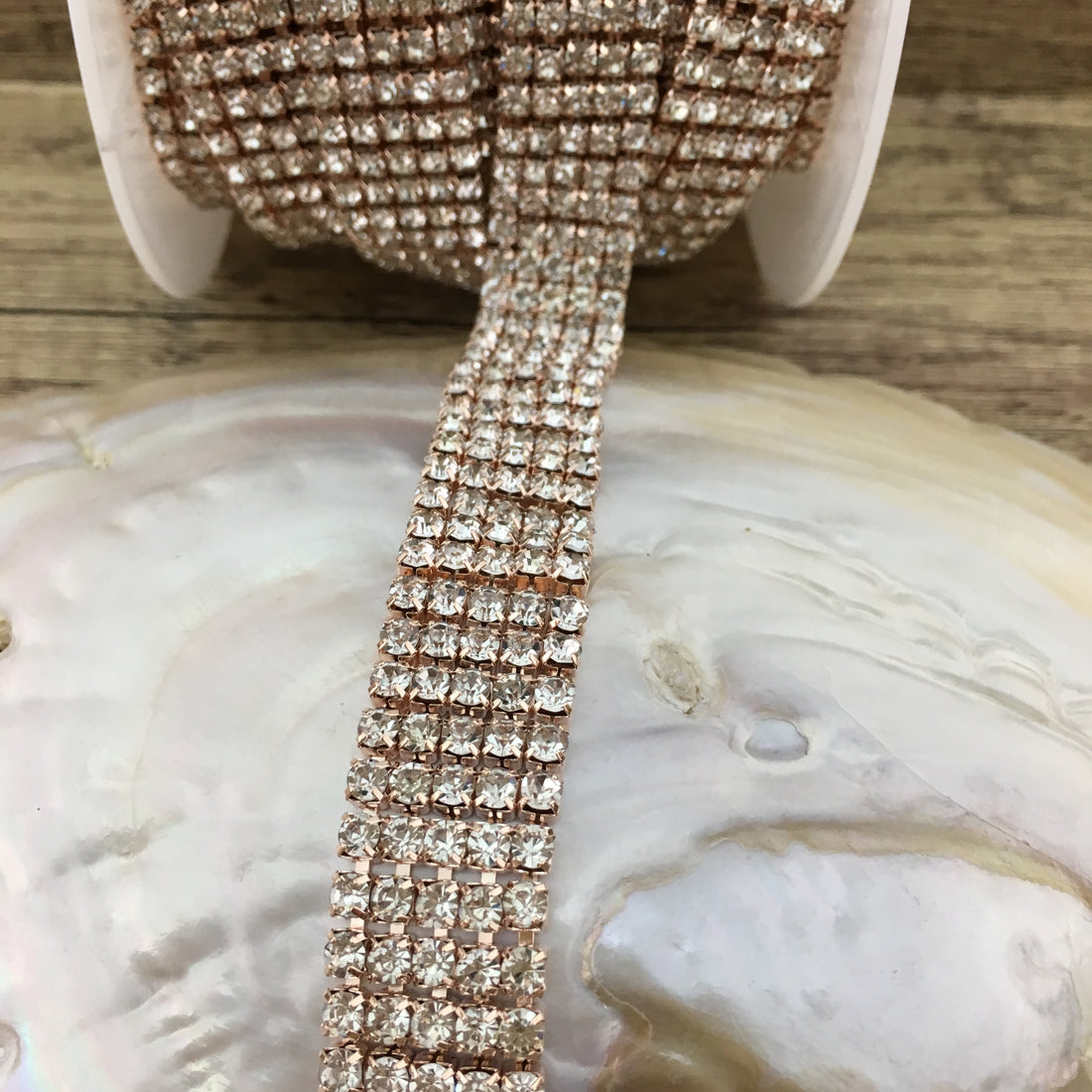 5 Row Rose Gold Rhinestone Chain, Clear Stones | Bellaire Wholesale