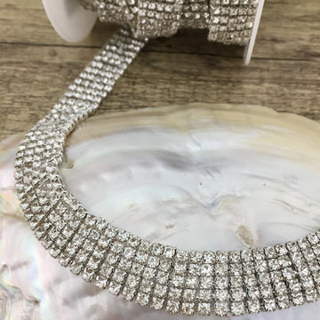 5 Row Silver Rhinestone Chain, Clear Stones | Bellaire Wholesale
