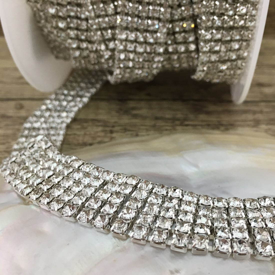 5 Row Silver Rhinestone Chain, Clear Stones | Bellaire Wholesale