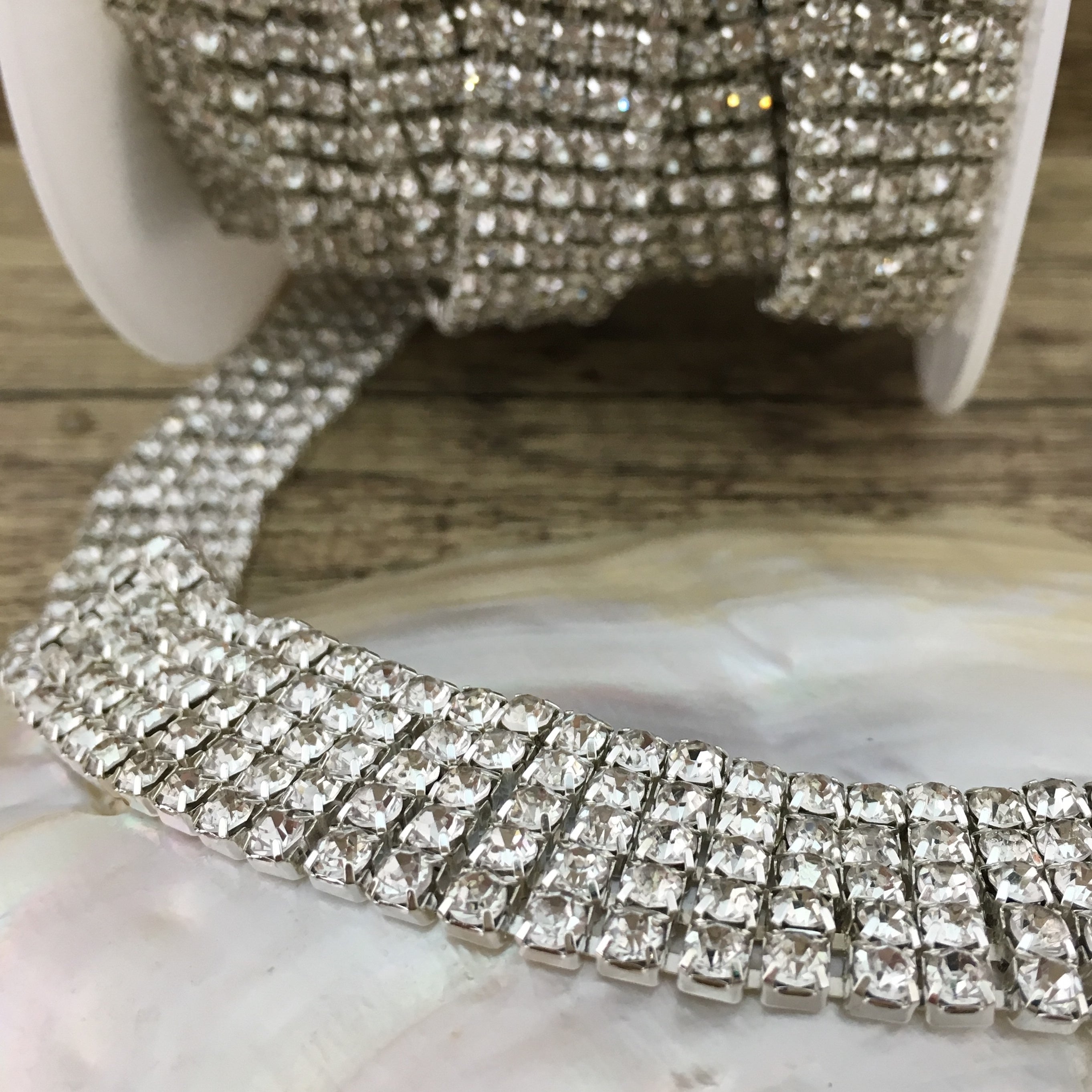 5 Row Silver Rhinestone Chain, Clear Stones | Bellaire Wholesale