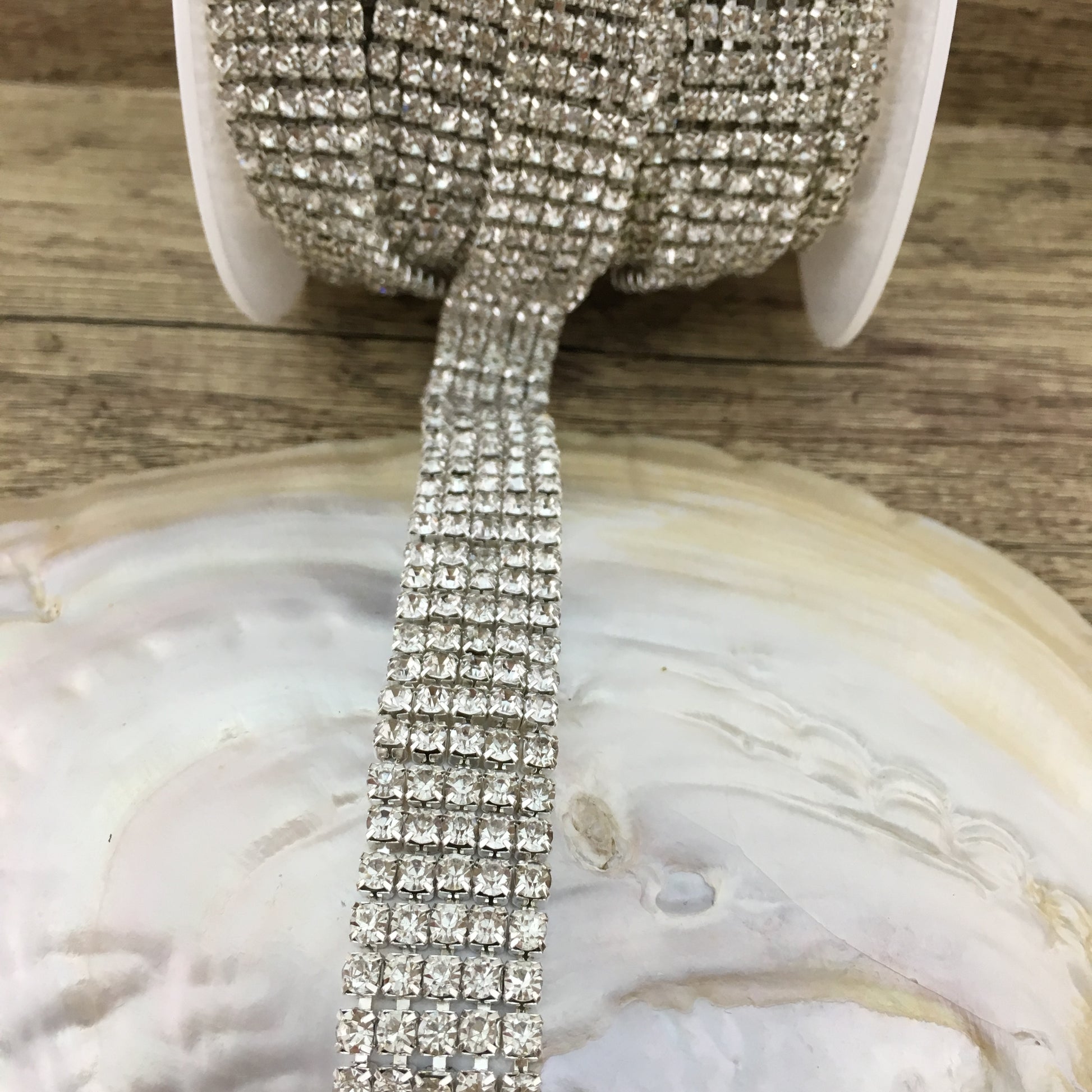 5 Row Silver Rhinestone Chain, Clear Stones | Bellaire Wholesale