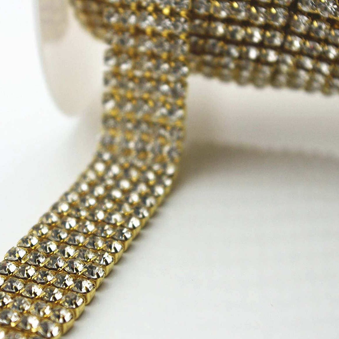 5 Row Gold Rhinestone Chain, Clear Stones | Bellaire Wholesale