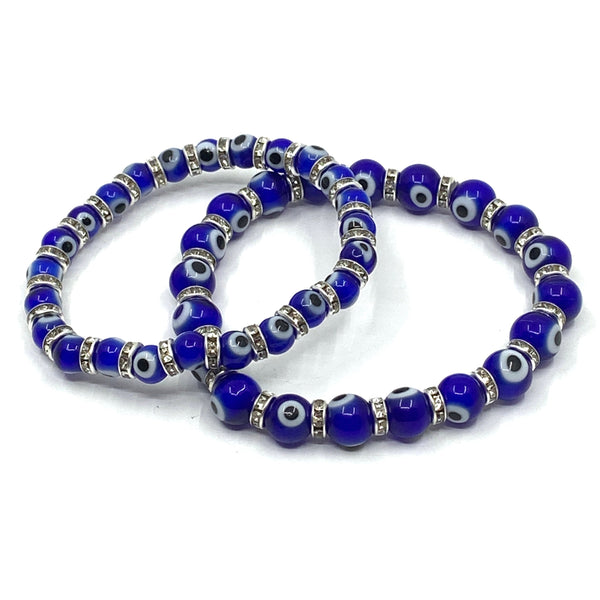 Blue Evil Eye Glass Bead Bracelet