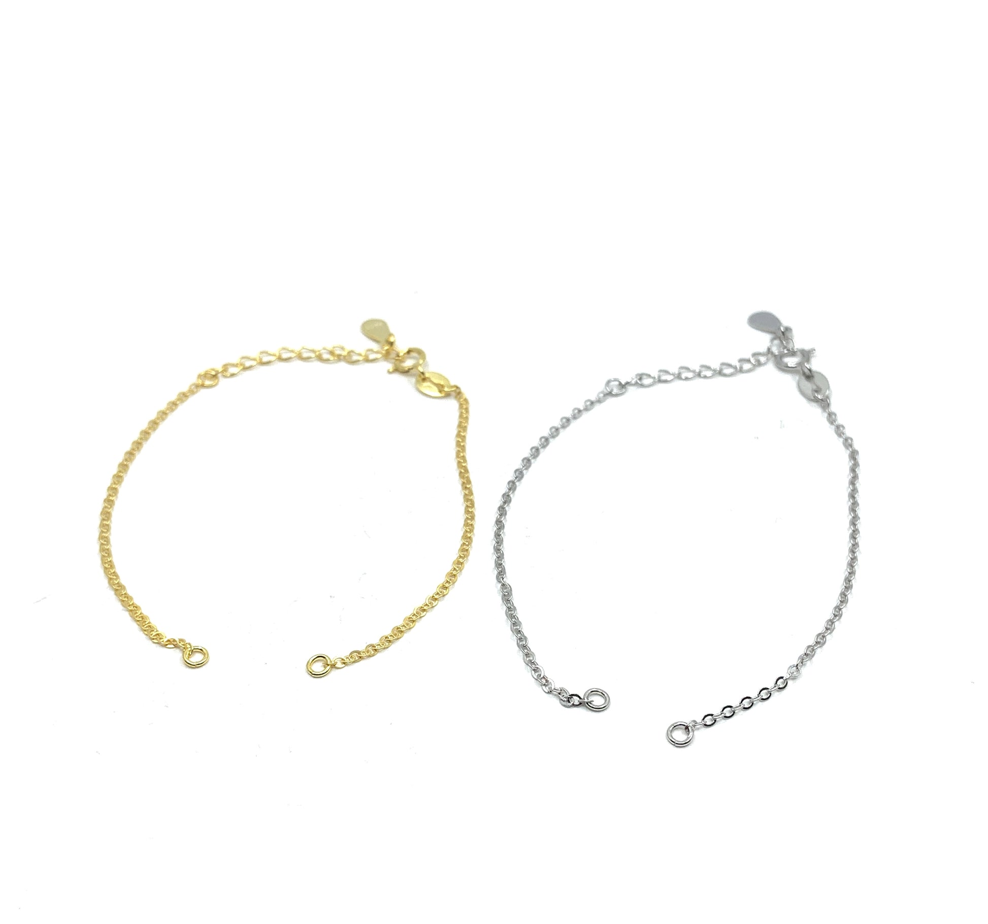 Adjustable connector bracelet with extension. Available in sterling silver and 18k gold plated