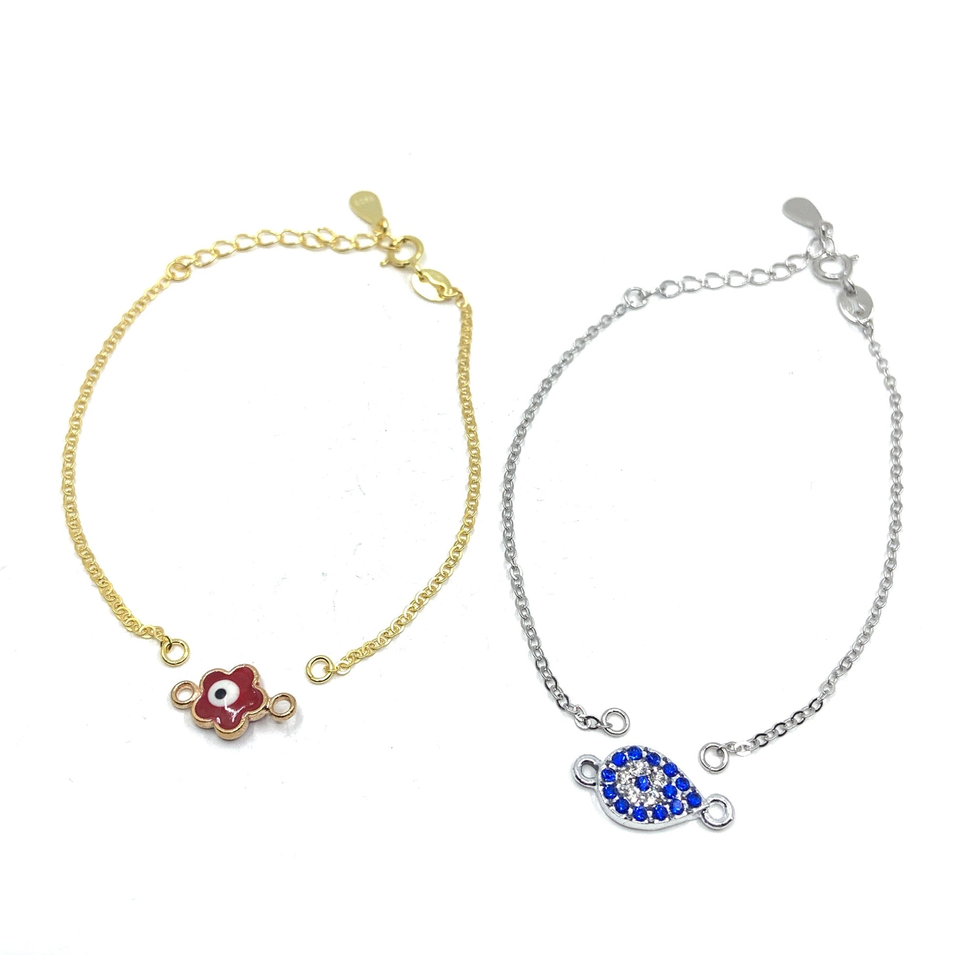 Adjustable connector bracelet with extension. Available in sterling silver and 18k gold plated