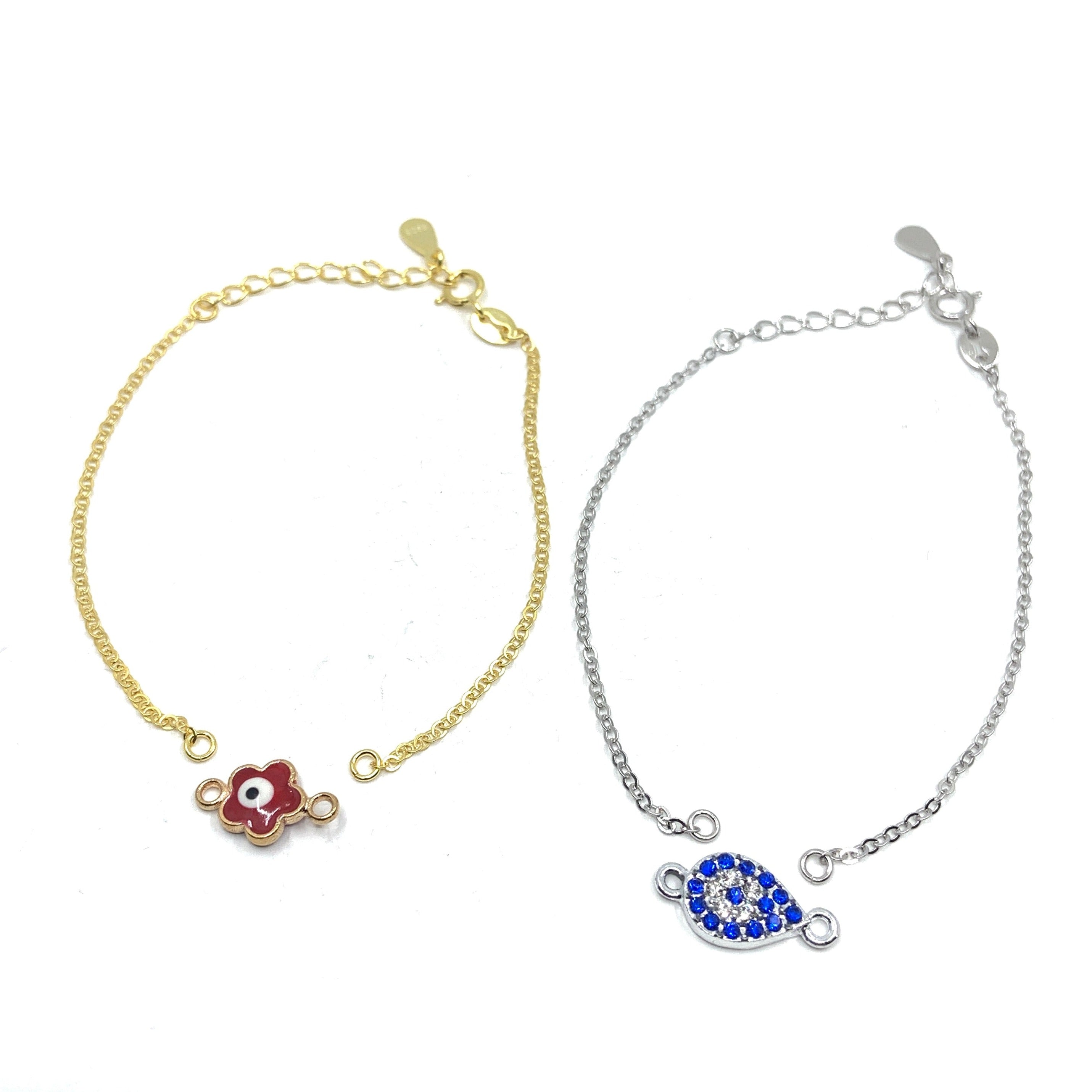 Adjustable connector bracelet with extension. Available in sterling silver and 18k gold plated