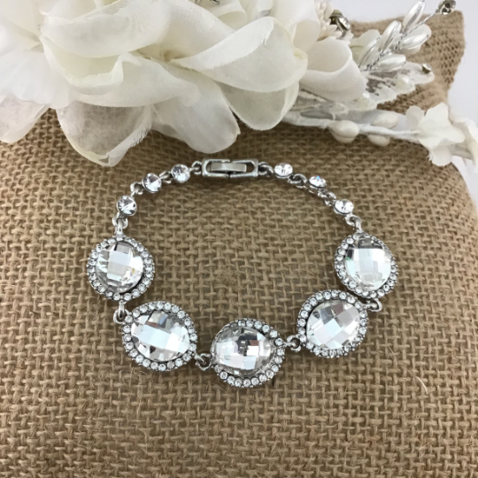 Crystal Almond Shape Silver Bridal Bracelet | Bellaire Wholesale