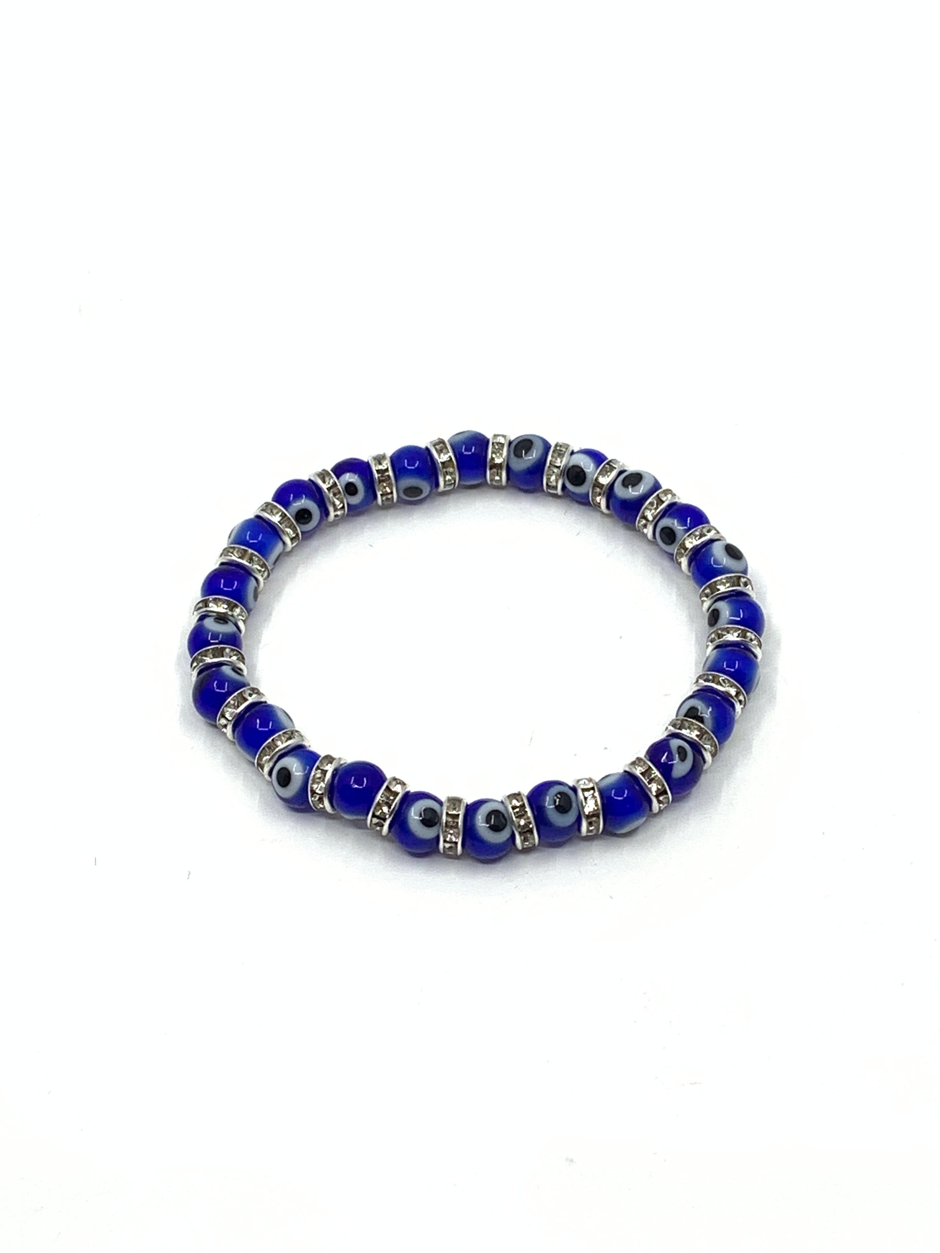 Blue Evil Eye Glass Bead Bracelet