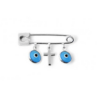 Sterling Silver Blue Evil Eye Safety Pin with Cross | Bellaire Wholesale
