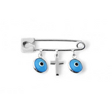 Sterling Silver Blue Evil Eye Safety Pin with Cross | Bellaire Wholesale