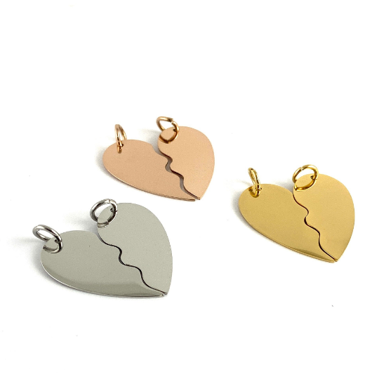 Personalized Broken Heart Laser Engraved Charms | Bellaire Wholesale