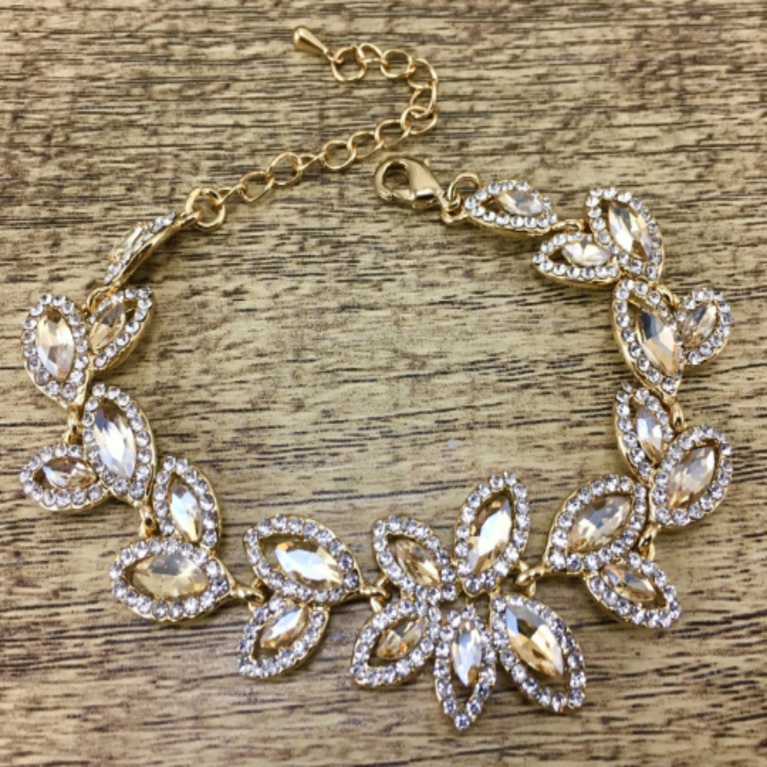 Floral Designer Champagne Stone Bridal Bracelet | Bellaire Wholesale