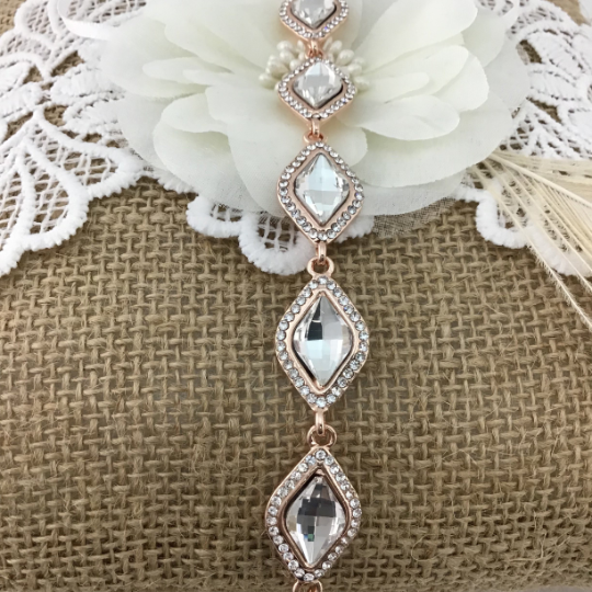 Crystal Diamond Shape Rose Gold Bridal Bracelet | Bellaire Wholesale