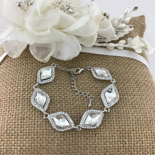 Crystal Diamond Shape Silver Bridal Bracelet | Bellaire Wholesale