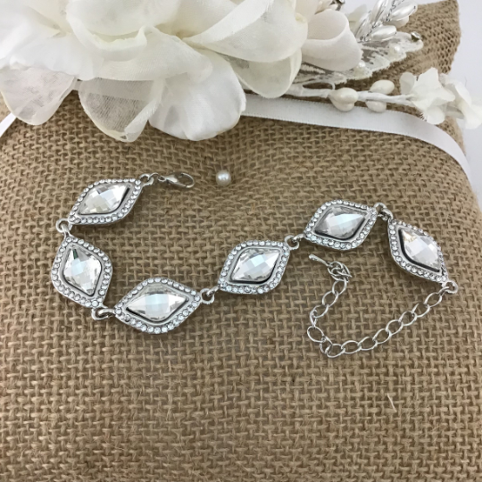 Crystal Diamond Shape Silver Bridal Bracelet | Bellaire Wholesale