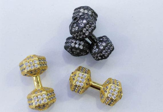 CZ Micro Pave Gunmetal Dumb Bell Bead | Bellaire Wholesale