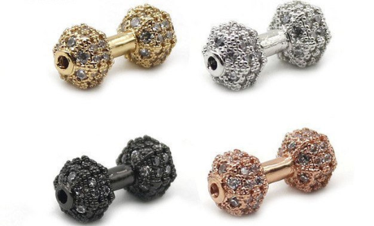 CZ Micro Pave Rose Gold Dumb Bell Bead | Bellaire Wholesale