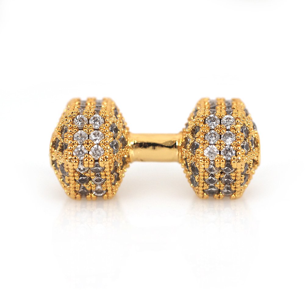CZ Micro Pave Gold Dumb Bell Bead | Bellaire Wholesale
