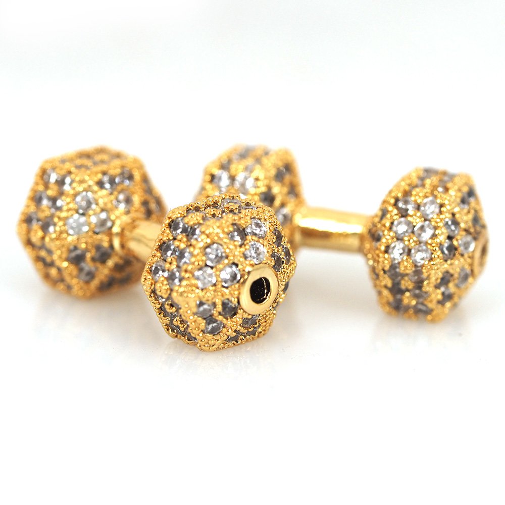 CZ Micro Pave Gold Dumb Bell Bead | Bellaire Wholesale