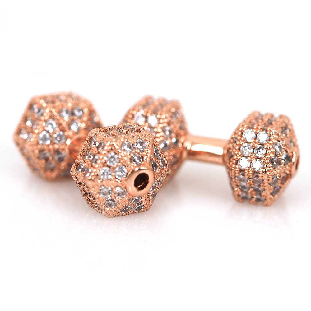 CZ Micro Pave Rose Gold Dumb Bell Bead | Bellaire Wholesale