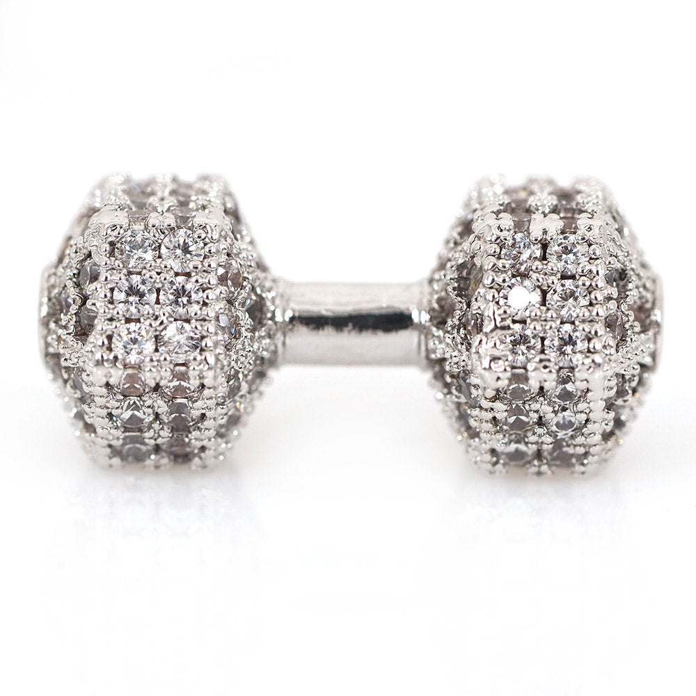 CZ Micro Pave Silver Dumb Bell Bead | Bellaire Wholesale