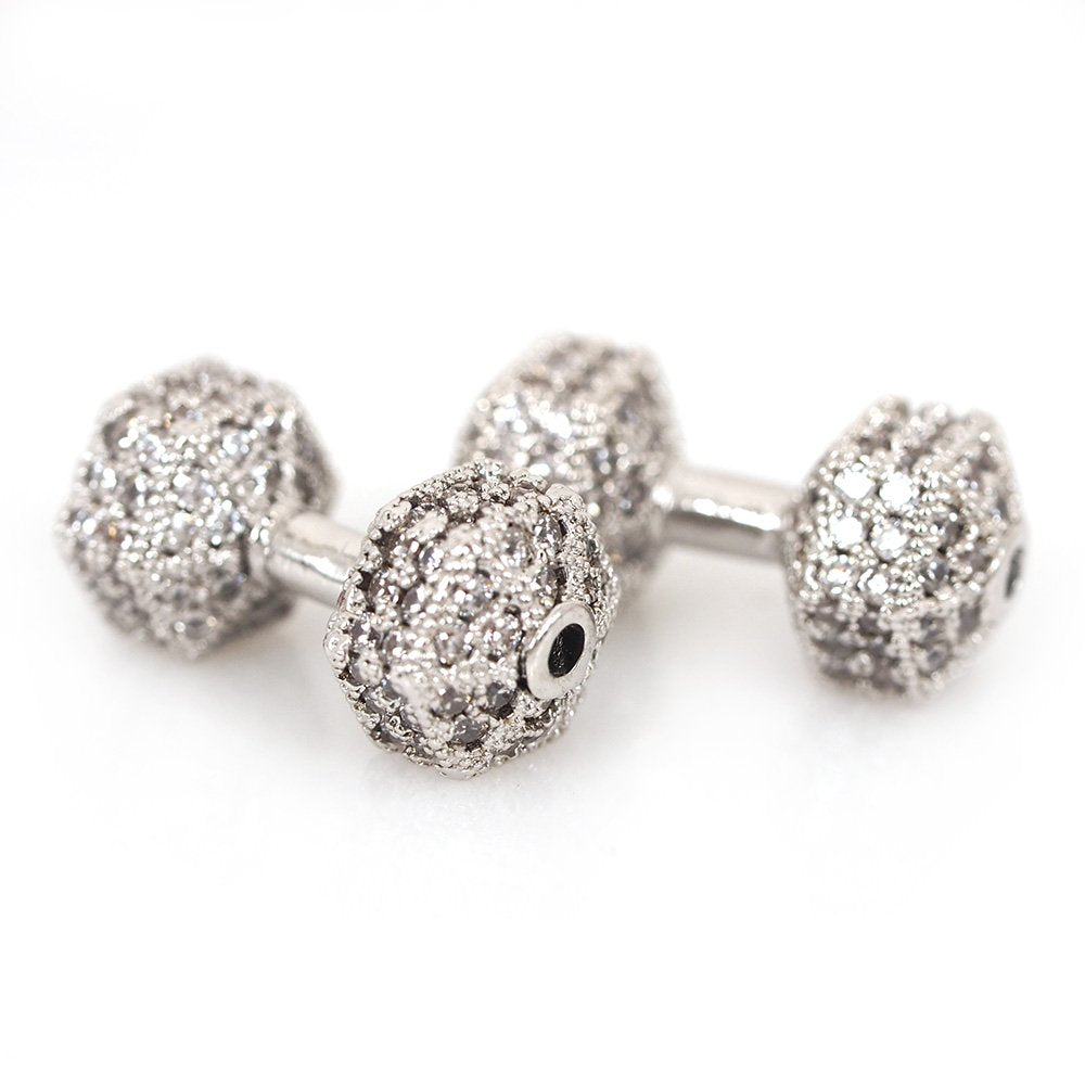 CZ Micro Pave Silver Dumb Bell Bead | Bellaire Wholesale