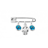Sterling Silver Hamsa and Evil Eye Safety Pin | Bellaire Wholesale