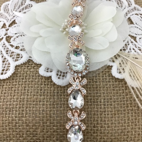 Crystal FancyOval Shape Rose Gold Bridal Bracelet | BellaireWholesale