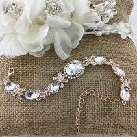 Crystal FancyOval Shape Rose Gold Bridal Bracelet | BellaireWholesale