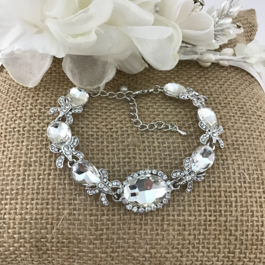 Crystal Fancy Oval Shape Silver Bridal Bracelet | Bellaire Wholesale