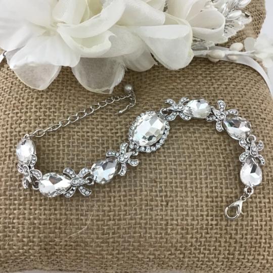 Crystal Fancy Oval Shape Silver Bridal Bracelet | Bellaire Wholesale