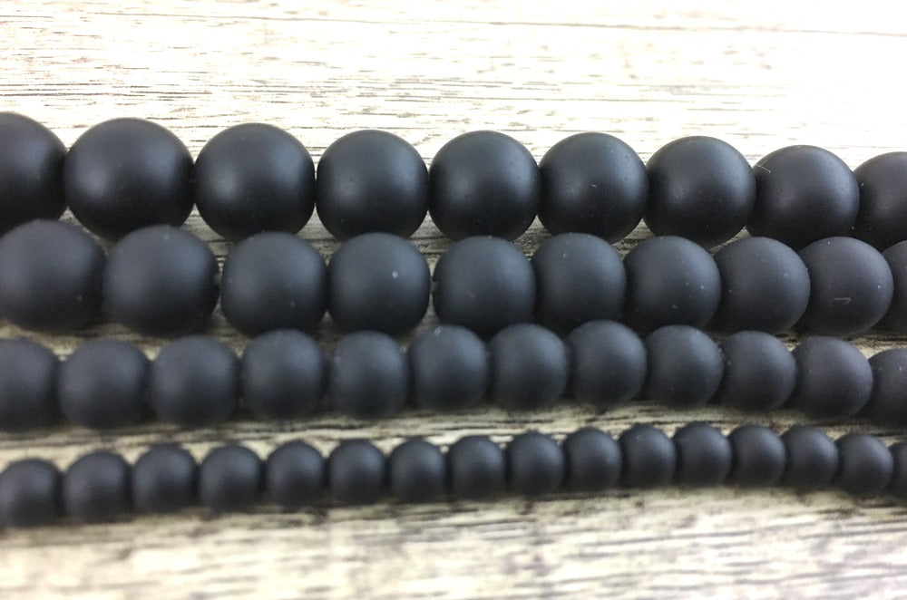 12mm Frosted Black Agate Bead | Bellaire Wholesale