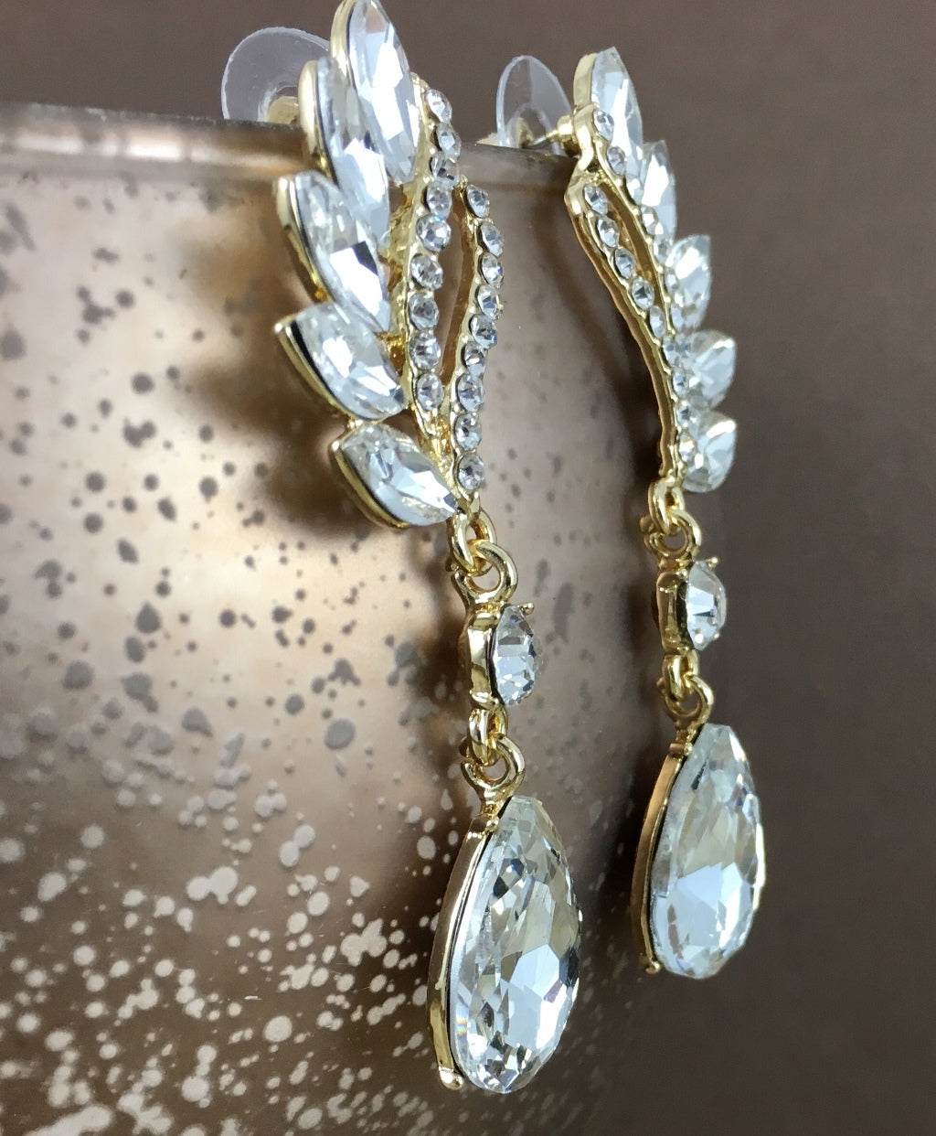 Crystal Marquise Teardrop Earrings, Gold | Bellaire Wholesale