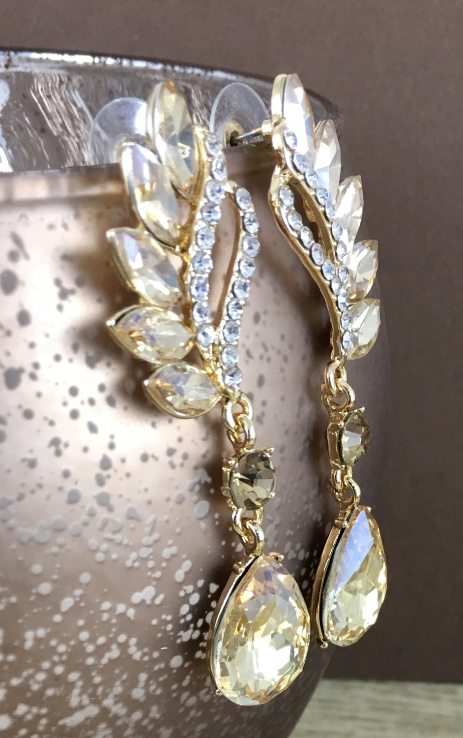 Crystal Marquise Teardrop Earrings, Champagne | Bellaire Wholesale