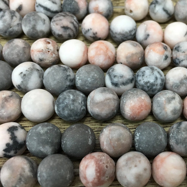 8mm Frosted Pink Zebra Jasper Bead | Bellaire Wholesale