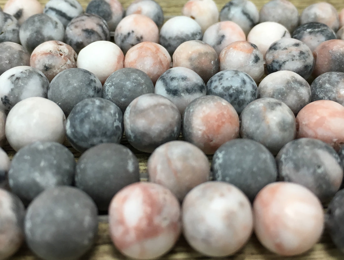 12mm Frosted Pink Zebra Jasper Bead | Bellaire Wholesale