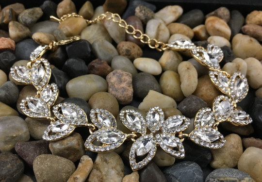Floral Theme Designer Gold Bridal Bracelet | Bellaire Wholesale