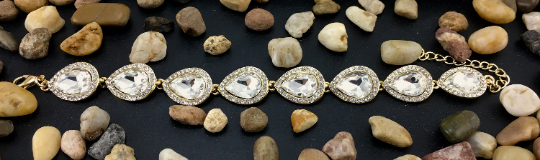 Crystal Teardrop Shape Gold Bridal Bracelet | Bellaire Wholesale