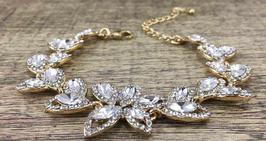 Floral Theme Designer Gold Bridal Bracelet | Bellaire Wholesale