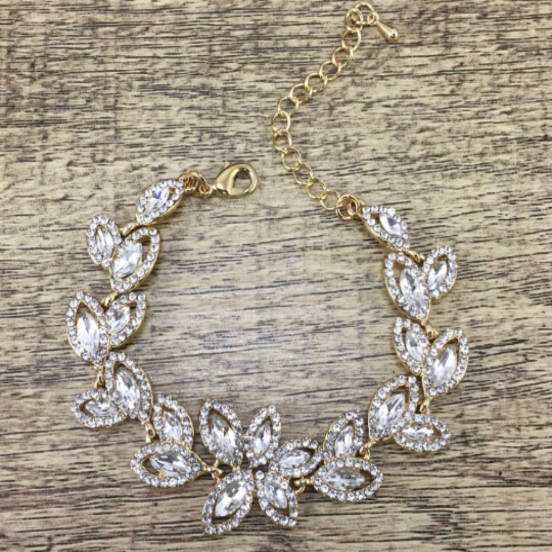Floral Theme Designer Gold Bridal Bracelet | Bellaire Wholesale