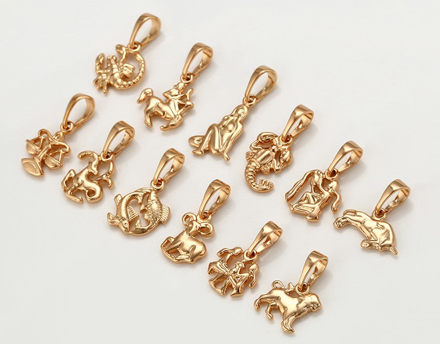 Zodiac Signs Rhodium Charm, Gold Plated
