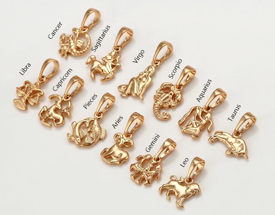 Zodiac Signs Rhodium Charm, Gold Plated