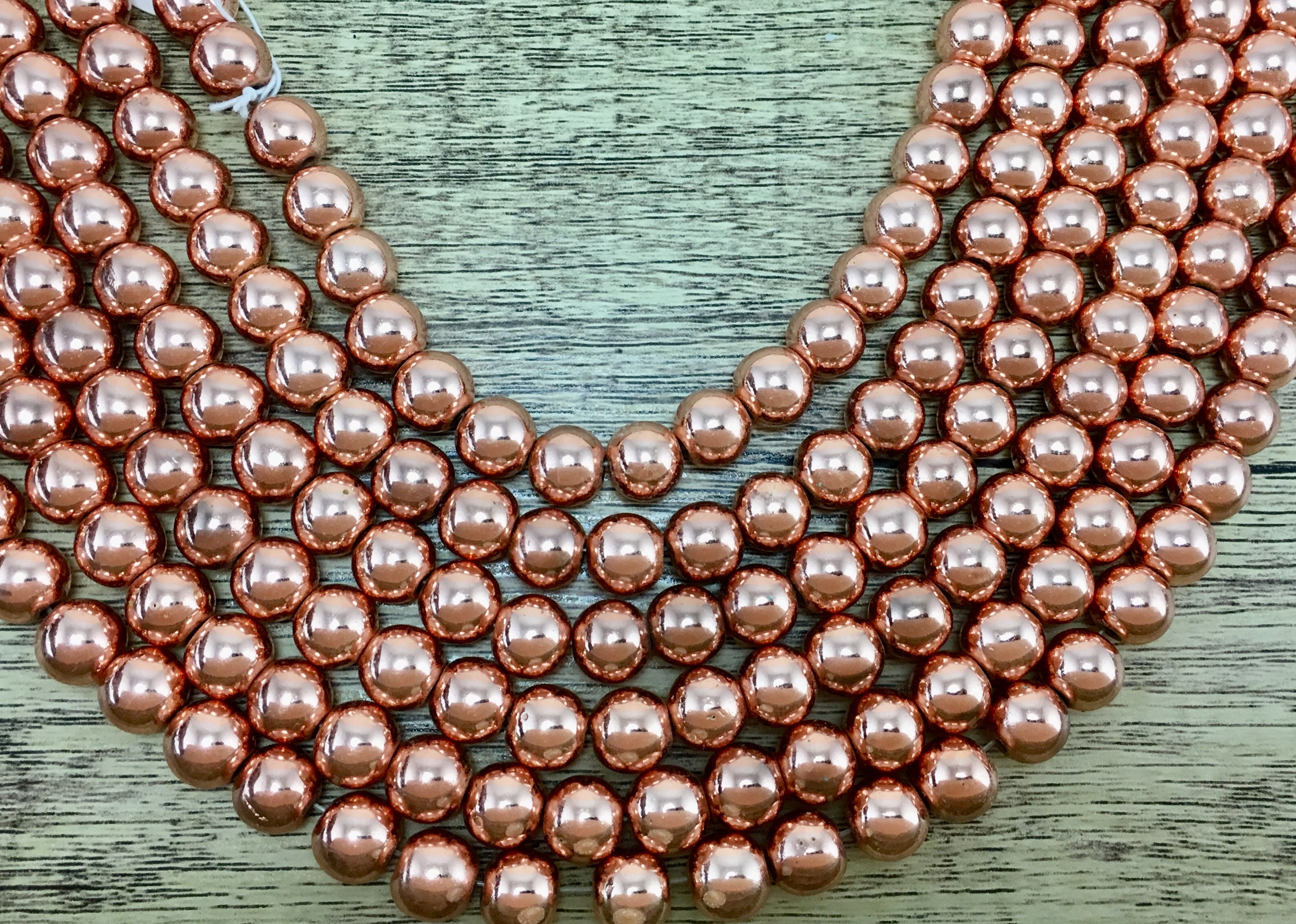 8mm Rose Gold Hematite Bead | Bellaire Wholesale
