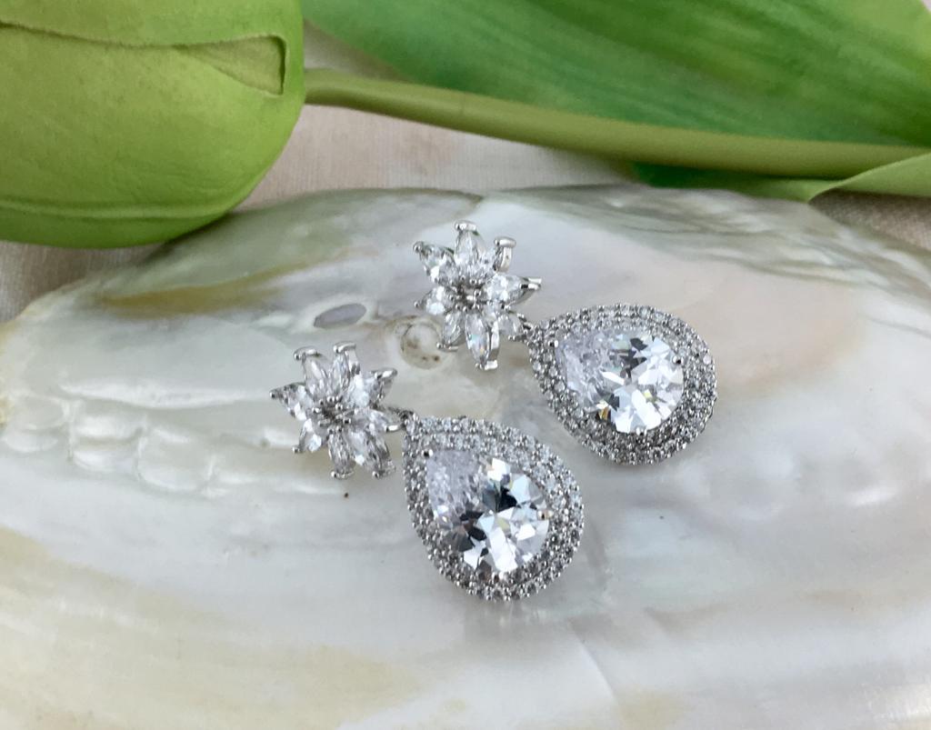 Silver Bridal Cubic Zirconia Earrings, Flower | Bellaire Wholesale