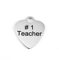 "Number 1 Teacher" Heart Charm engraved | Bellaire Wholesale