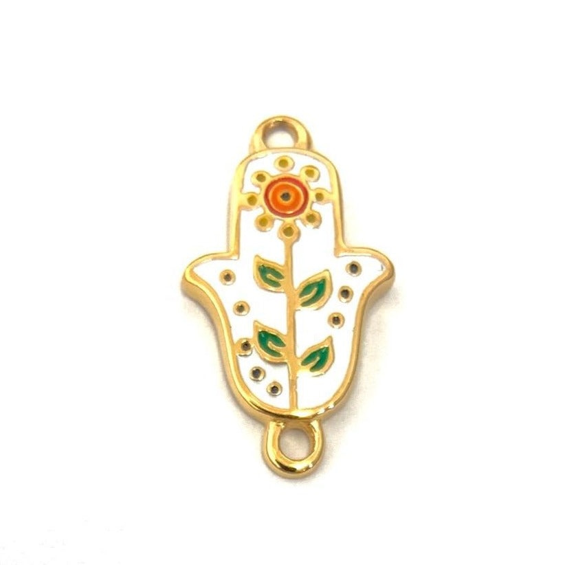 Enamel Hamsa Hand Connector Gold Plated Steel Connector | Bellaire Wholesale