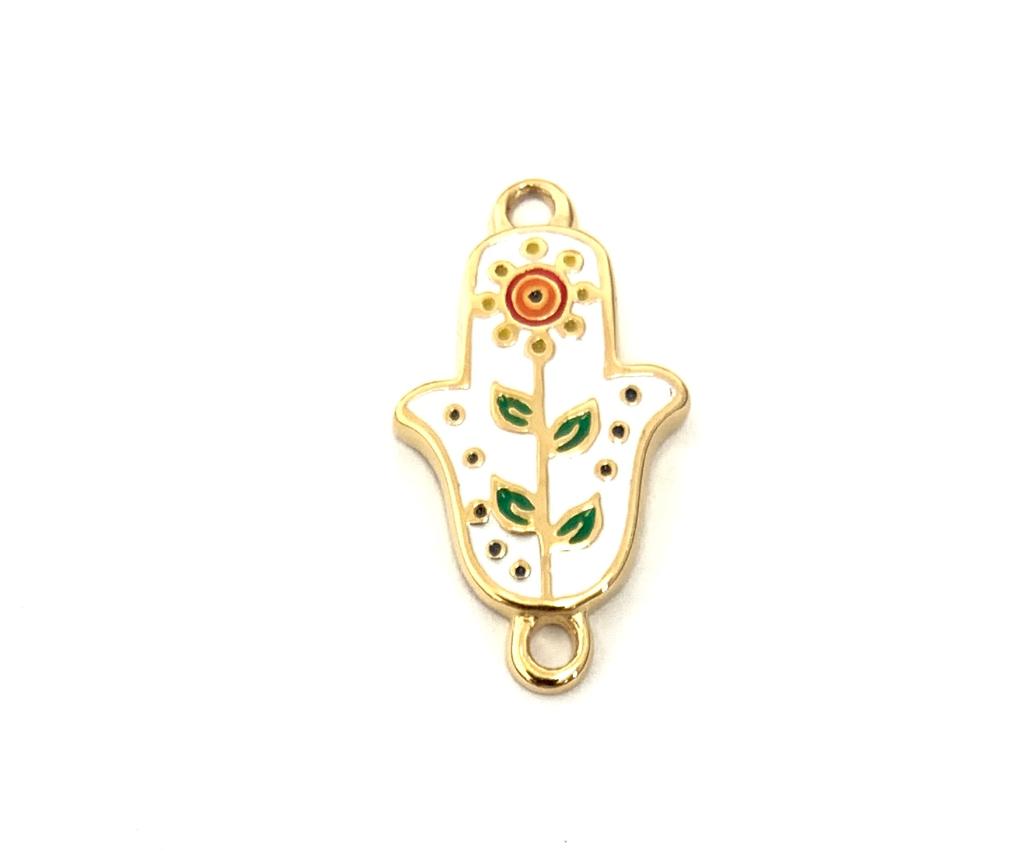 Enamel Hamsa Hand Connector Gold Plated Steel Connector | Bellaire Wholesale